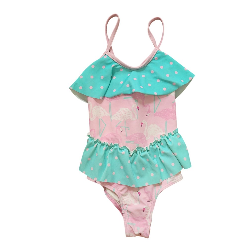 Matilda Jane 4 One Piece Swimsuit Kids Pink Flamingo Teal‎ Polka Dot Ruffle